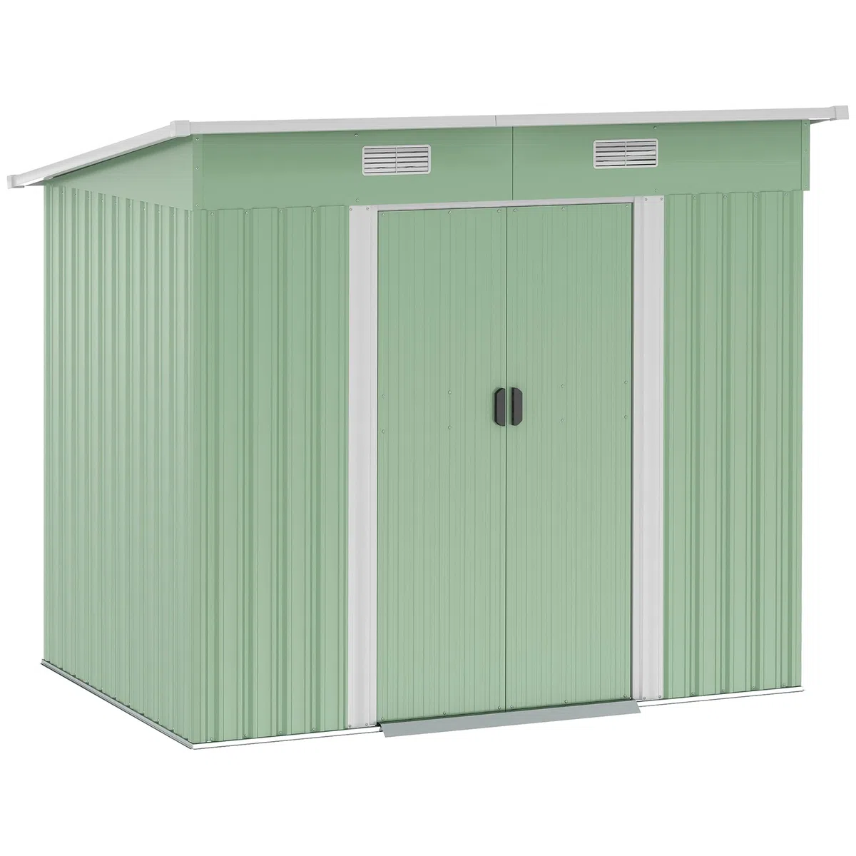 Outsunny Gerätehaus 2,3 m² 207 x 130 x 182 cm Metall Garten Schuppen mit Fenster Pultdach Schiebetüren Fundament wetterfest Geräteschuppen Outdoor Gartenhaus für Hinterhof Grün | Metall Garten Schuppen, Schiebetüren, Fundament, Wetterfest, Geräteschuppen,
