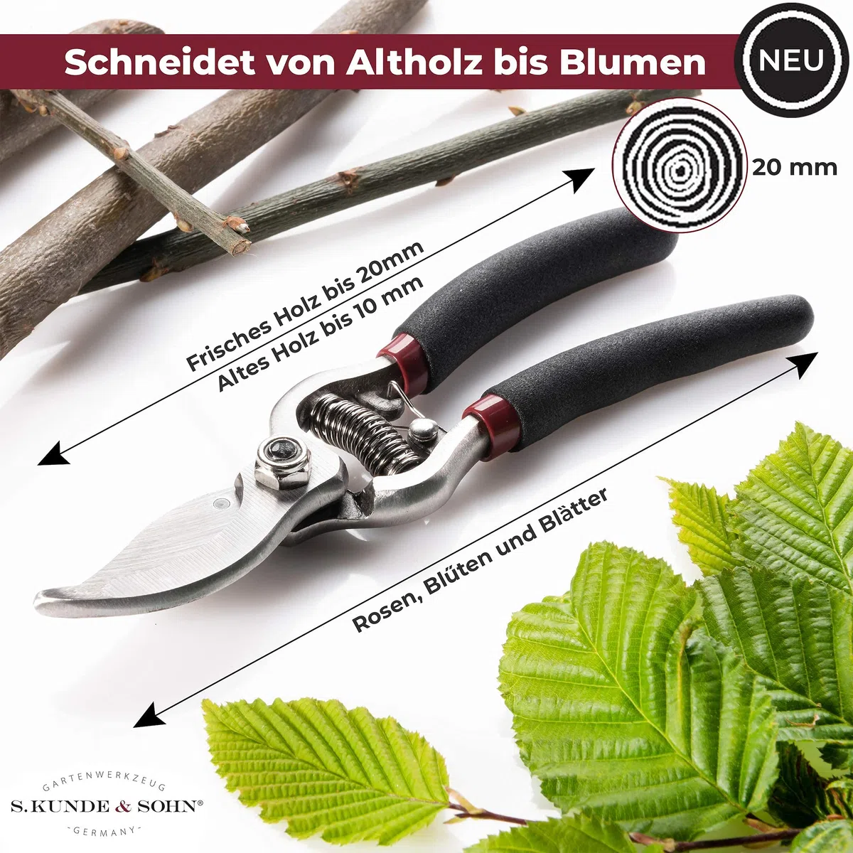 S. Kunde & Sohn Germany – die leichteste geschmiedete Gartenschere 2ER-SET 2x SKS6 – ergonomisches Design – Bypass – Rosen-Rebschere – frische Äste & Zweige bis 20mm