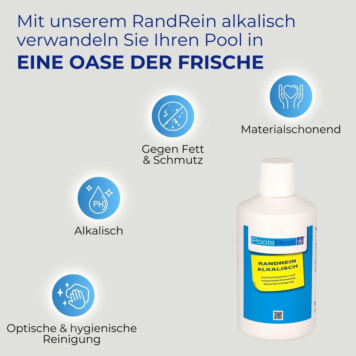 PoolsBest Randreiniger Super 1L I hochkonzentrierter Pool Randreiniger I materialschonender Oberflächenreiniger I alkalischer Reiniger auch für Whirlpool & Planschbecken