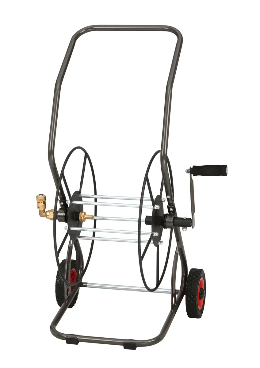 Sirocco Schlauchwagen 1/2" – robuster Schlauchaufroller aus pulverbeschichtetem Stahl, hochwertiger Gartenschlauchwagen mit Hartplastik-Rädern (PU) – stabile Lagerung & einfache Mobilität