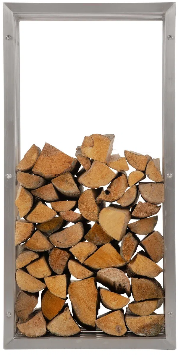 CLP Metall Kaminholzregal Irving Edelstahl I Robuster Und Handgefertigter Kaminholzständer I Brennholzregal Mit Sitzbankfunktion, Größe:40x50x100 cm