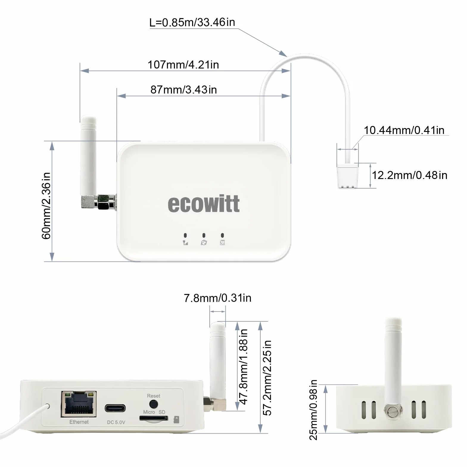 Ecowitt WIFI/Kabel-Gateway GW3000 für Wetterstationen mit Außensensor, eingebauter 3 in 1 Innen Barometer/Thermometer/Hygrometer Sensoren, Haus Ecosystem Wetterassistent mit SD-Kartenanschluss