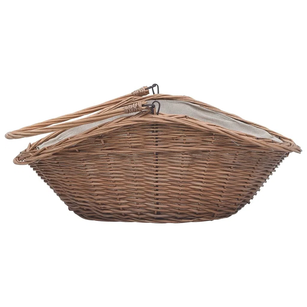 Holzkorb mit Tragegriff aus Naturweide 60 x 44 x 55 cm, robustes Brennholzregal und Scheitholzablage für Kamin und Ofen, vielseitige Lagerung und Aufbewahrung im Wohnzimmer und Außenbereich