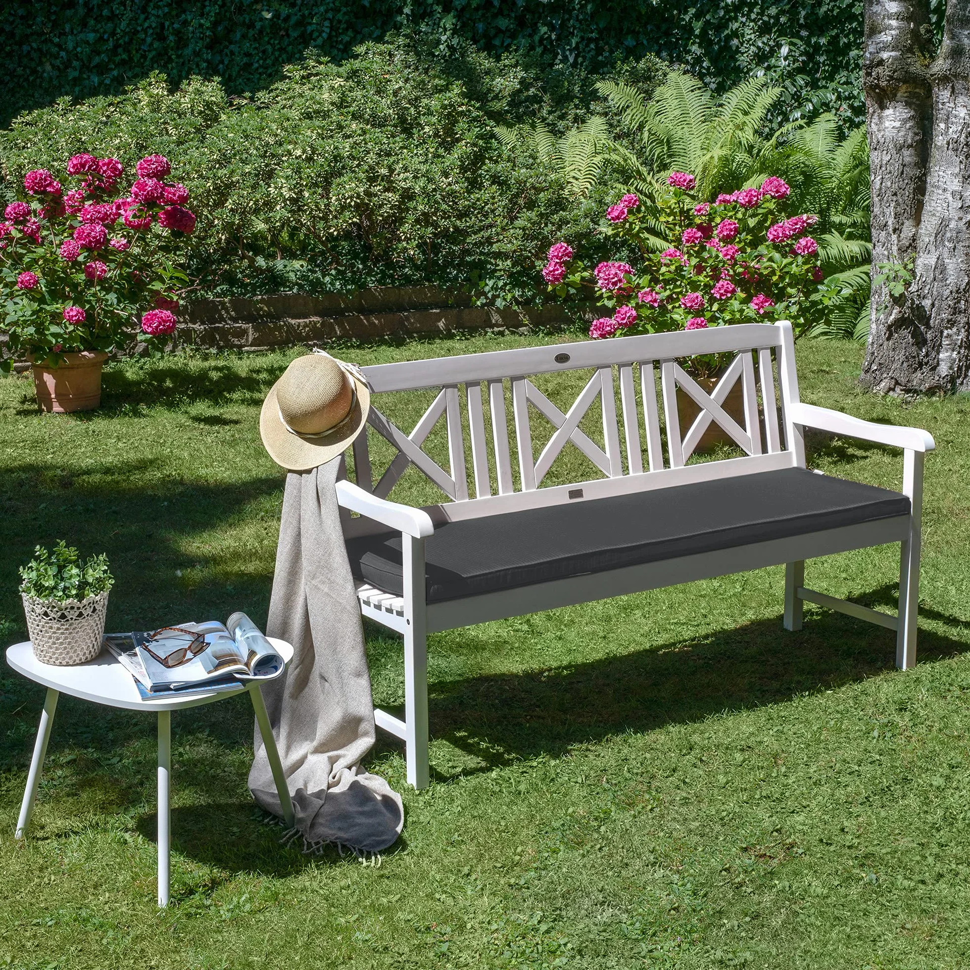 Beautissu Bankauflage - Bequeme Sitzkissen für Gartenmöbel - waschbare Bankkissen Sitzauflage - Gartenbankauflage Outdoor - Palettenkissen 150x48x5 cm - Anthrazit - Base BK