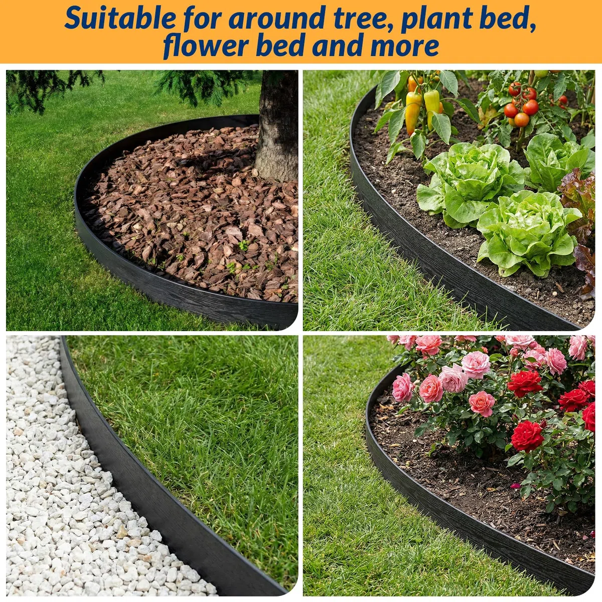 Velway Flexible Rasenkante Kunststoff, Länge 20m Höhe 13cm, mit 40 Erdanker, Schwarz – Beeteinfassung, Beetbegrenzung, Rasenbegrenzung für Garten & Wege