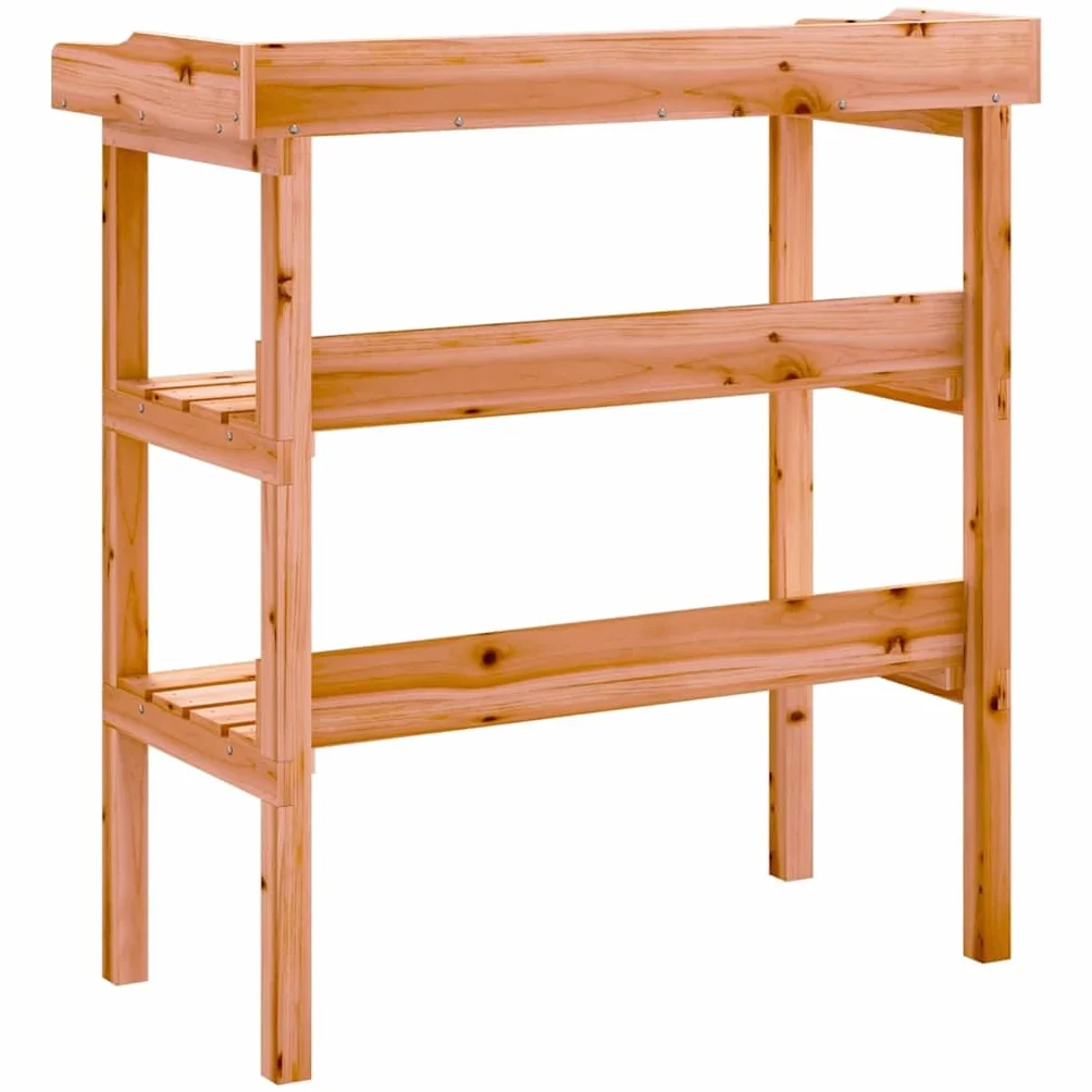 Pflanztisch mit Ablagen Braun aus massivem Tannenholz, verzinkte Tischplatte, 78 x 38 x 82,5 cm, 2 offene Fächer, für Garten Terrasse Gewächshaus Balkon