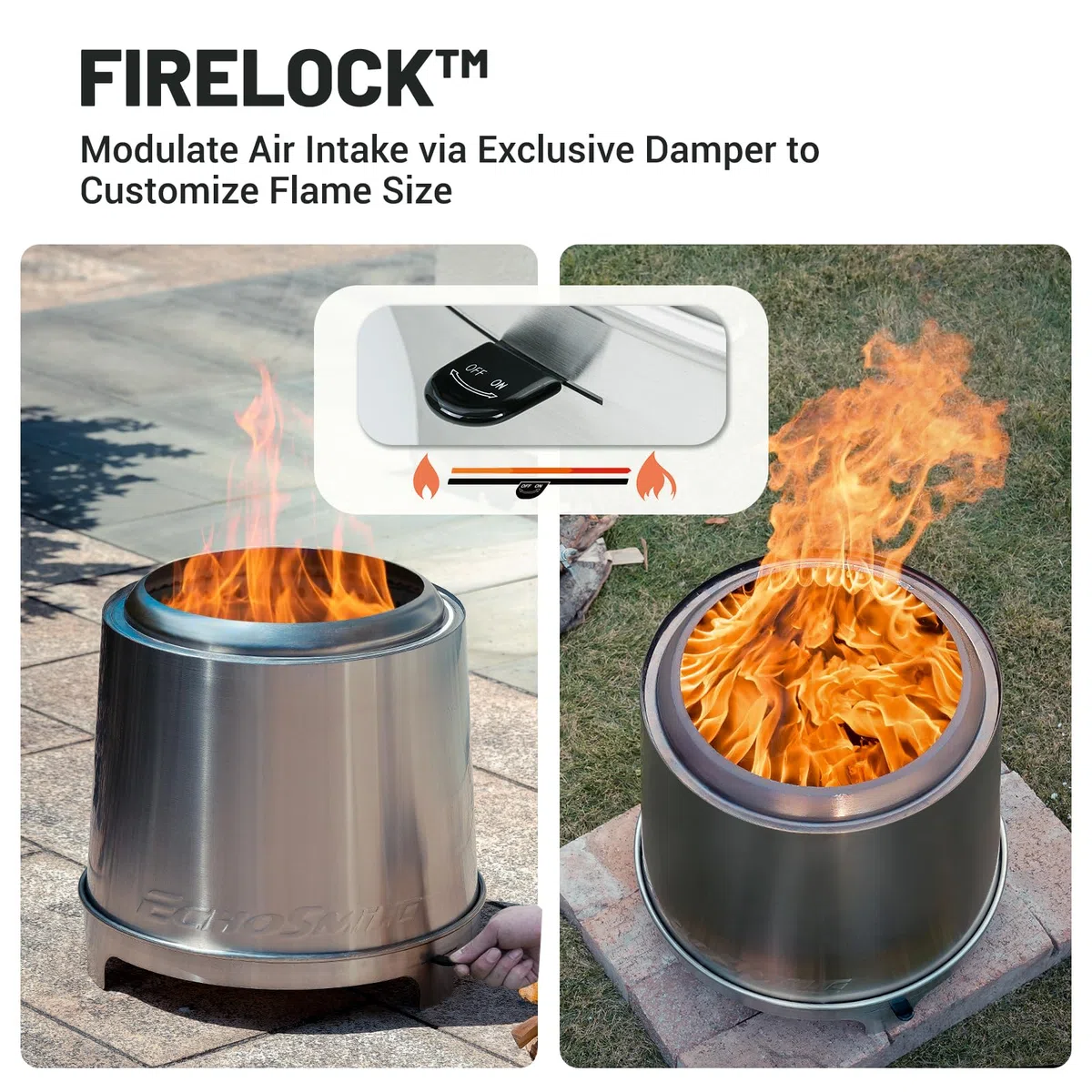 EchoSmile Rauchfreie Feuerschale mit Dreifach Verbrennung und Verstellbare Drosselklappe, Holzofen Edelstahl für Terrasse, Garten, Camping, Tragbare Feuerstelle Outdoor - ⌀ 46 cm
