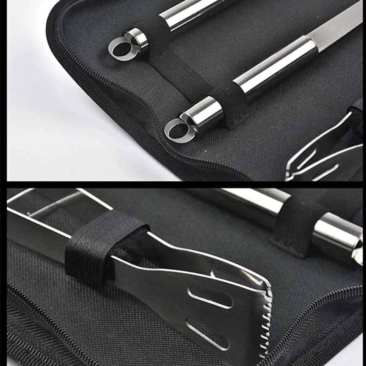 5-teiliges Grillbesteck-Set, Grillset aus Edelstahl mit Spatel, Gabel, Messer, Zange und Bürste für das Grillen im Freien