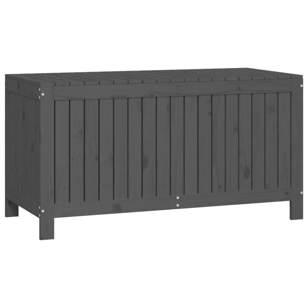 Gartentruhe aus massivem Kiefernholz Grau 121x55x64 cm mit Gasdruckfeder und Belüftungslatten, große Aufbewahrungsbox für Gartenzubehör und Haushaltsgegenstände, wetterfeste