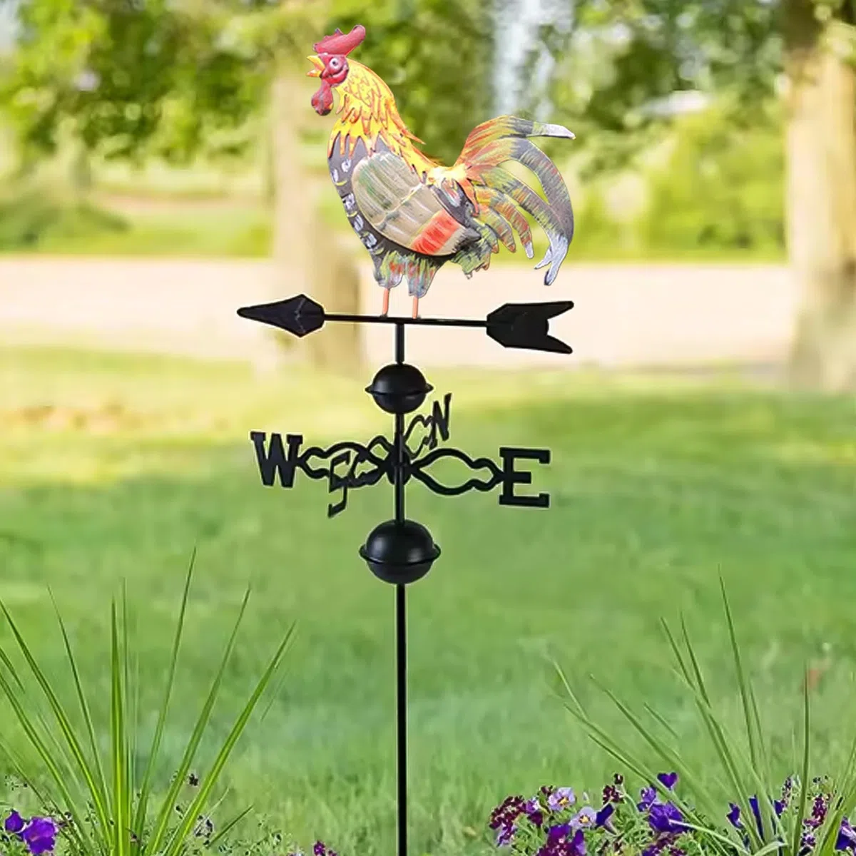 SYFUNLV Metall-Hahn Wind Vane,bunt Hahn-Wetterfahne,35×130cm Metall Windanzeige Hahn Form Dekoration für Garten Hinterhof Wind Direction Indicator und Roof Decoration