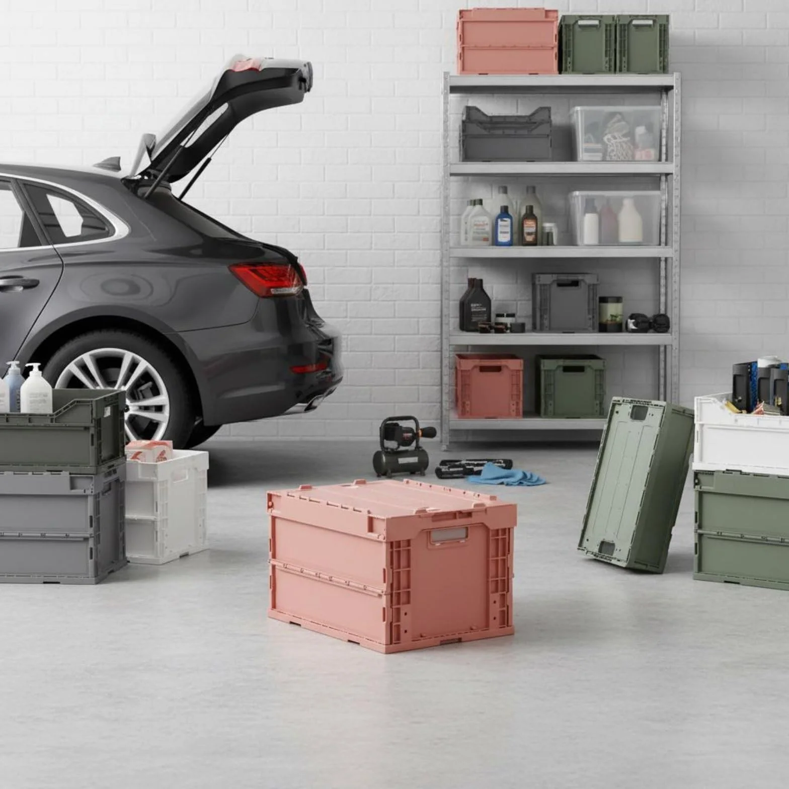 Faltbare Aufbewahrungsbox Klappkiste Lagerbehälter Multifunktionsbehälter Faltbar für Werkstatt Büroorganisation Lieferung Auto, Königsblau