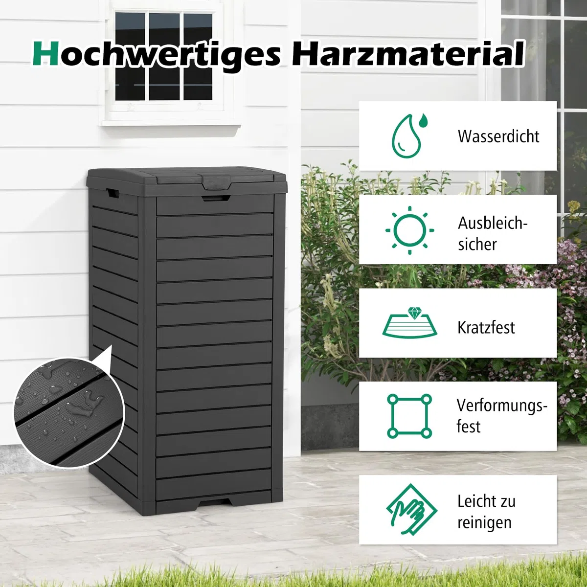 GOPLUS Mülltonnenbox 118 L, Mülleimer mit Klappdeckel & ausziehbarer Abtropfschale, tragbarer Mülltonnecontainer für Terrasse & Hinterhof (Schwarz-1 Pack)