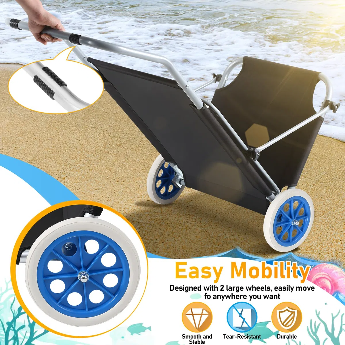 2X Sonnenliege Klappbar mit Dach Liegestuhl mit Rollen, Strandliege 5-Fach Verstellbarer Rückenlehne,100kg belastbar Gartenliege,Campingliege für Strand oder Pool Garten,Alu,Schwarz