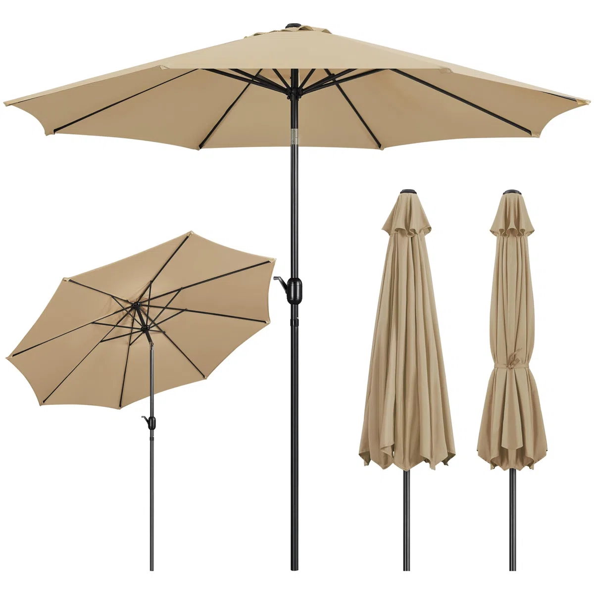 Yaheetech Sonnenschirm Φ 300 cm Kippbar Gartenschirm mit Kurbel Terrassenschirm Marktschirm mit 8 Rippen Sonnenschutz uv 50+ für Balkon/Terrasse/Markt/Garten, Tan