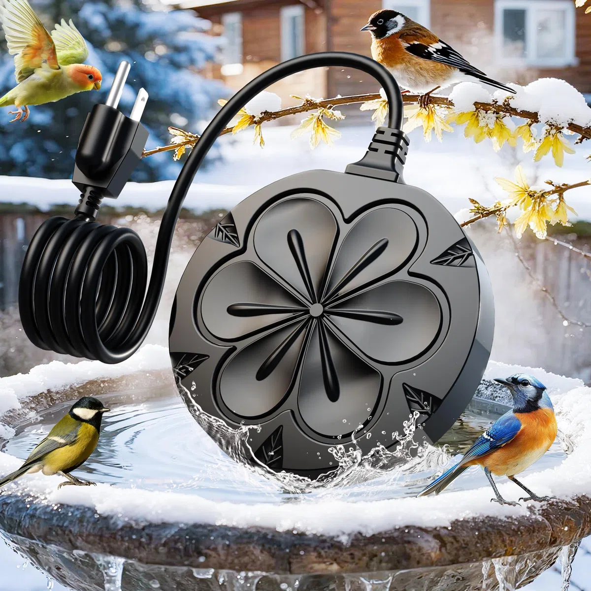 Vogeltränke Heizung Outdoor im Winter, 110 W Vogeltränke Warmwasserbereiter, vollständig abgedecktes Aluminium, Vogeltränke Teichentfroster mit Steuerung