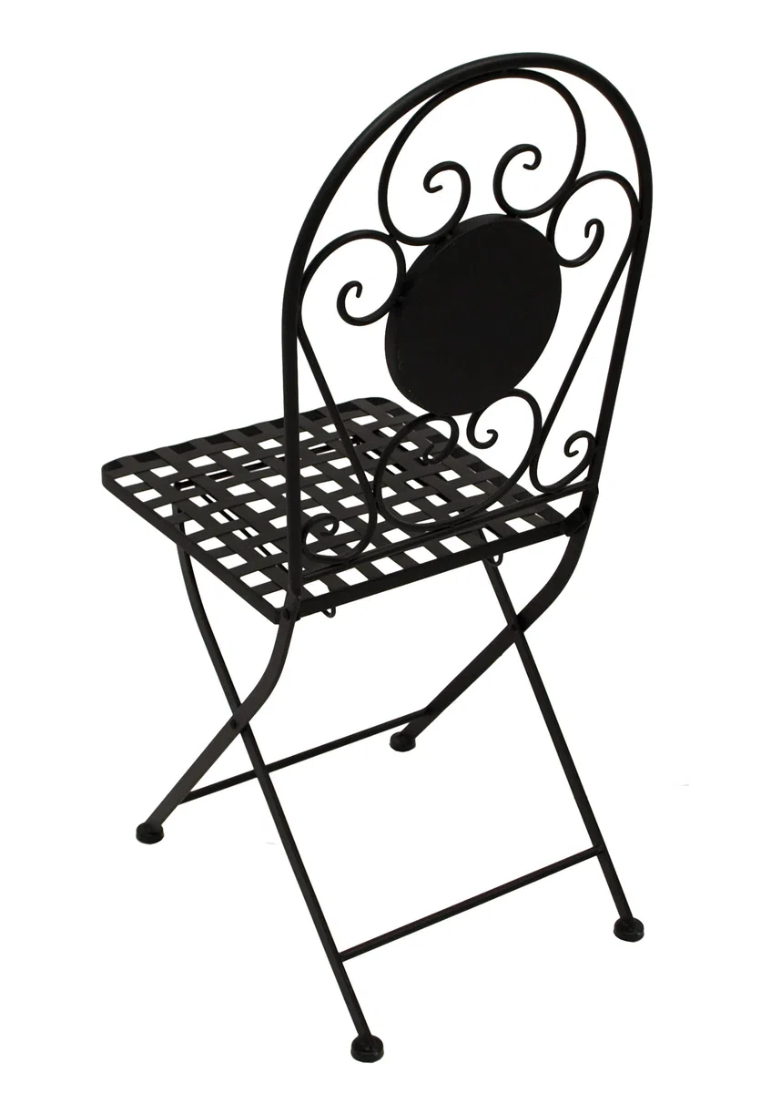 DEGAMO Balkonset Siena 3-teilig, 2X Klappstuhl und 1x Tisch 45x90cm halbrund, Eisen schwarz mit Mosaik Dekor grau/Weiss, mit Polstern grau