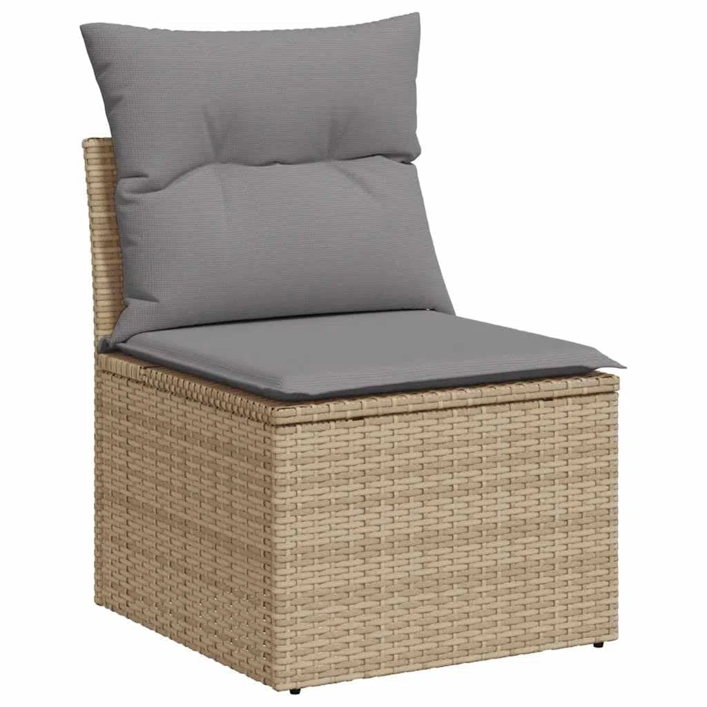 11-TLG Garten-Sofagarnitur mit Kissen Beige Poly Rattan wetterfestes Polyrattan Geflecht Sitzgruppe für Terrasse Balkon Veranda mit Tisch, Fußhocker, Regal