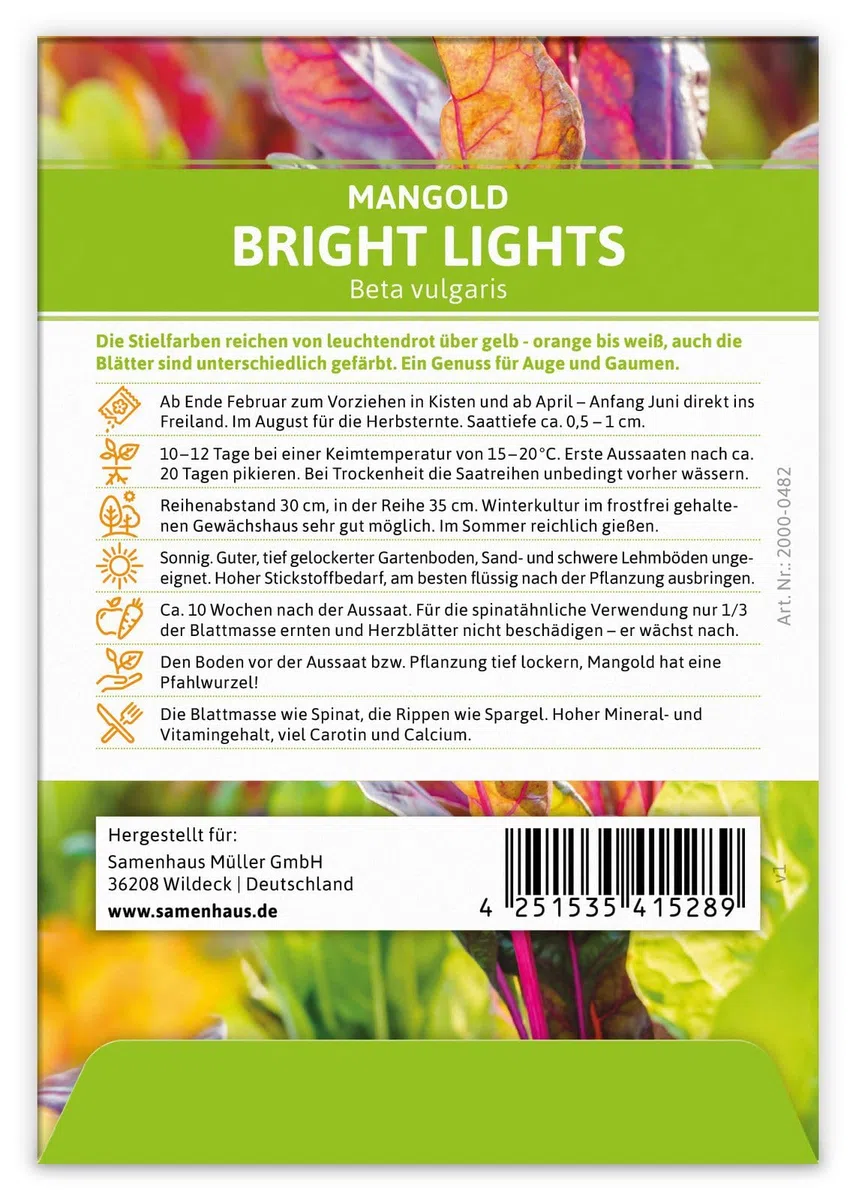 FLORTUS 2000-0482-100x Mangold Bright Lights (100 Stück) (Mangoldsamen)