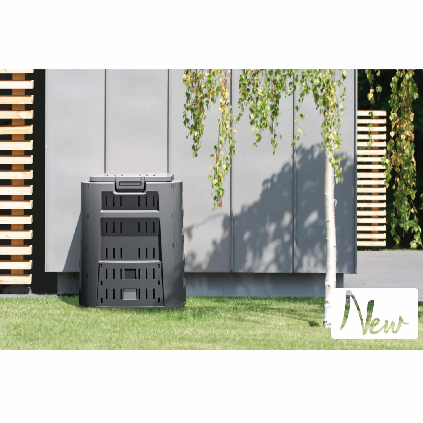 Prosperplast Compogreen Komposter Gartenkomposter mit Abdeckung Schiebeklappe Luftzirkulation (320L)