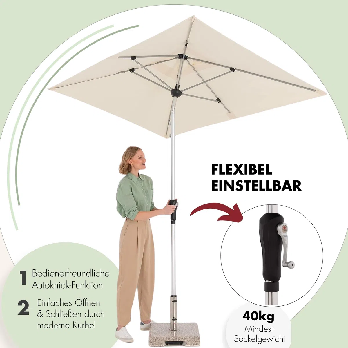 Doppler Sonnenschirm Alu Crank 190x290cm, Off-White, Kurbel, UV-Schutz 80+ | Rechteckiger Gartenschirm, Polyester, Aluminium-Gestell, Auto Tilt – automatisches Neigen per Kurbel