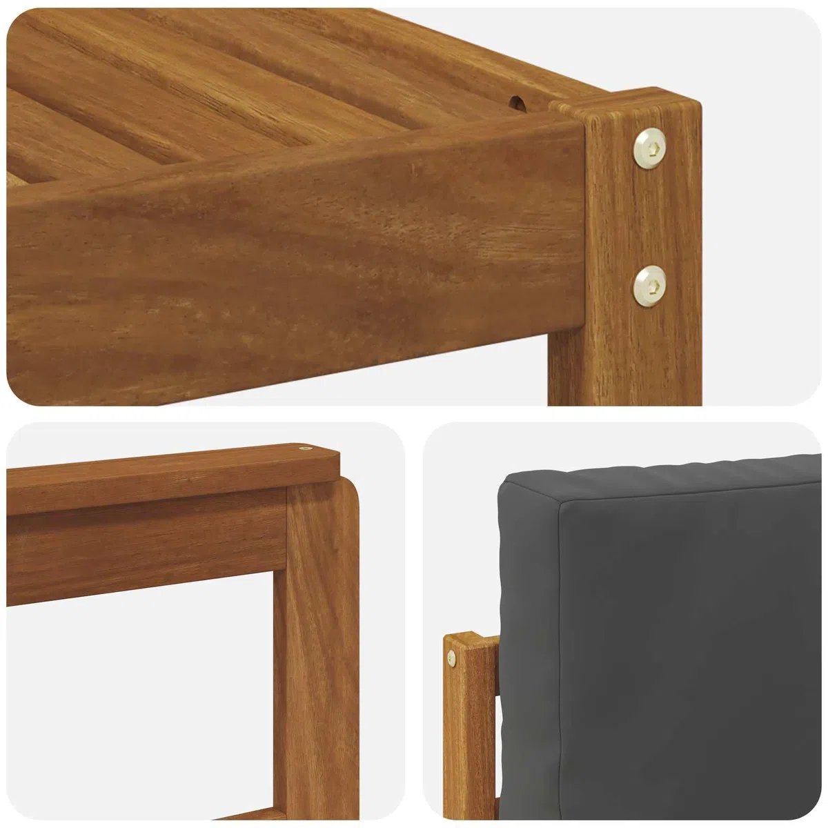 Outdoor-Sofagarnitur aus massivem Akazienholz mit Kissen 6-teilig Natur und Anthrazit, wetterbeständig, modulare Sitzgruppe mit Tisch, ideal für Garten Terrasse und entspannte Abende