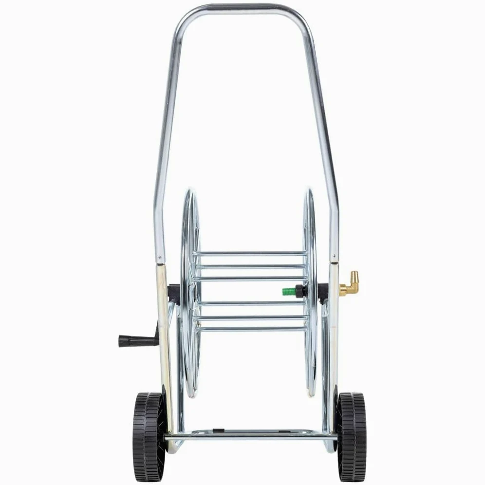 Schlauchwagen aus verzinktem Stahl für 80 m 3/4" Gartenschlauch, mobiler Schlauchaufroller mit Kurbel, platzsparende Schlauchtrommel für Garten Terrasse Balkon