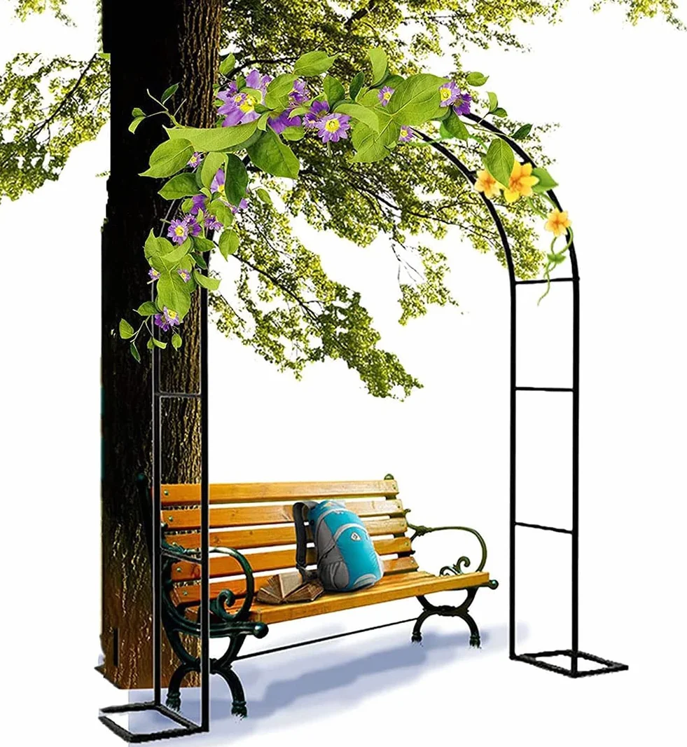 Schwarzer Rosenbogen Gartenspalier 120–350 cm breit, Hochzeitsdekoration für Kletterpflanzen & Rosen, Pergola, Pflanzenstütze, eleganter Blumenbogen, B 2,4 m x H 2,2 m