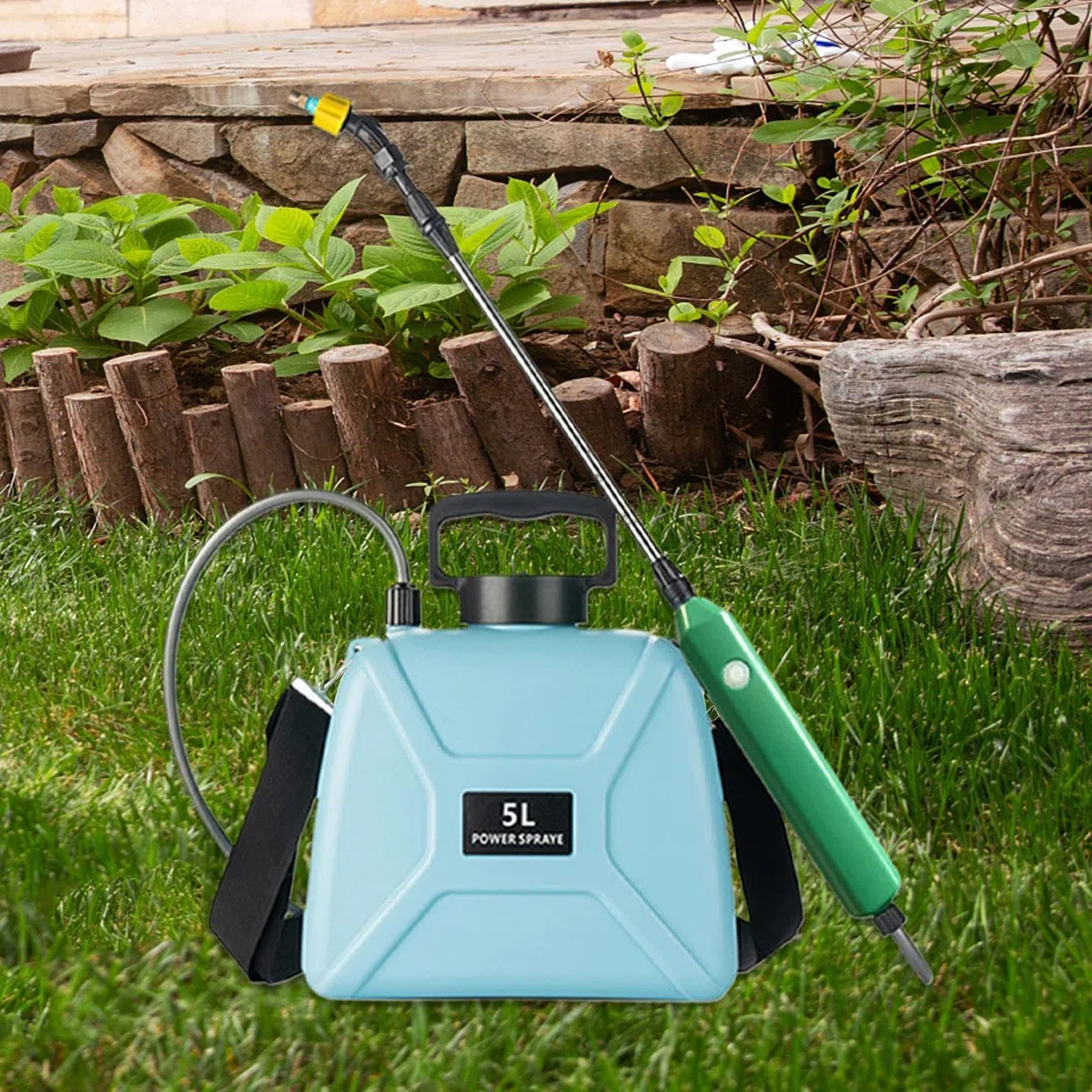 Elektrisches Sprühgerät 3 Düsen Reinigungs-Zerstäuber | 5 Liter Gartenspritze Mit Schultergurt Und Teleskoplanze Für Pflanzenpflege Pool Boden Fenster Auto-Detailing Hof Rasen