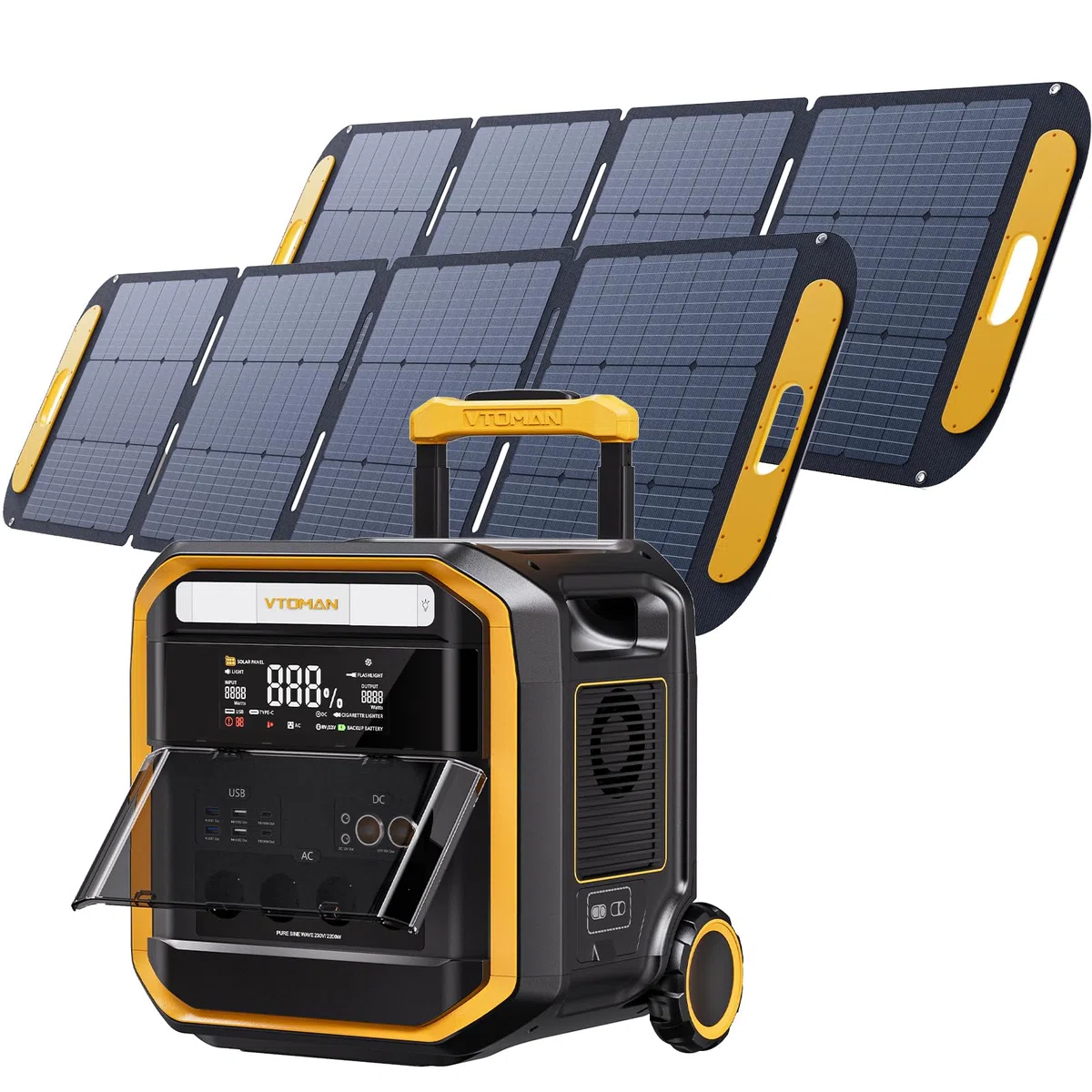 VTOMAN FlashSpeed Pro 3600 Tragbare Powerstation mit 2*200W Pro Solarpanel | 3600W Solargenerator, 3096Wh LiFePO₄-Akku, Erweiterbar bis 6192Wh, Schnellladung in 2 Stunden für Camping, Notfall, Reise