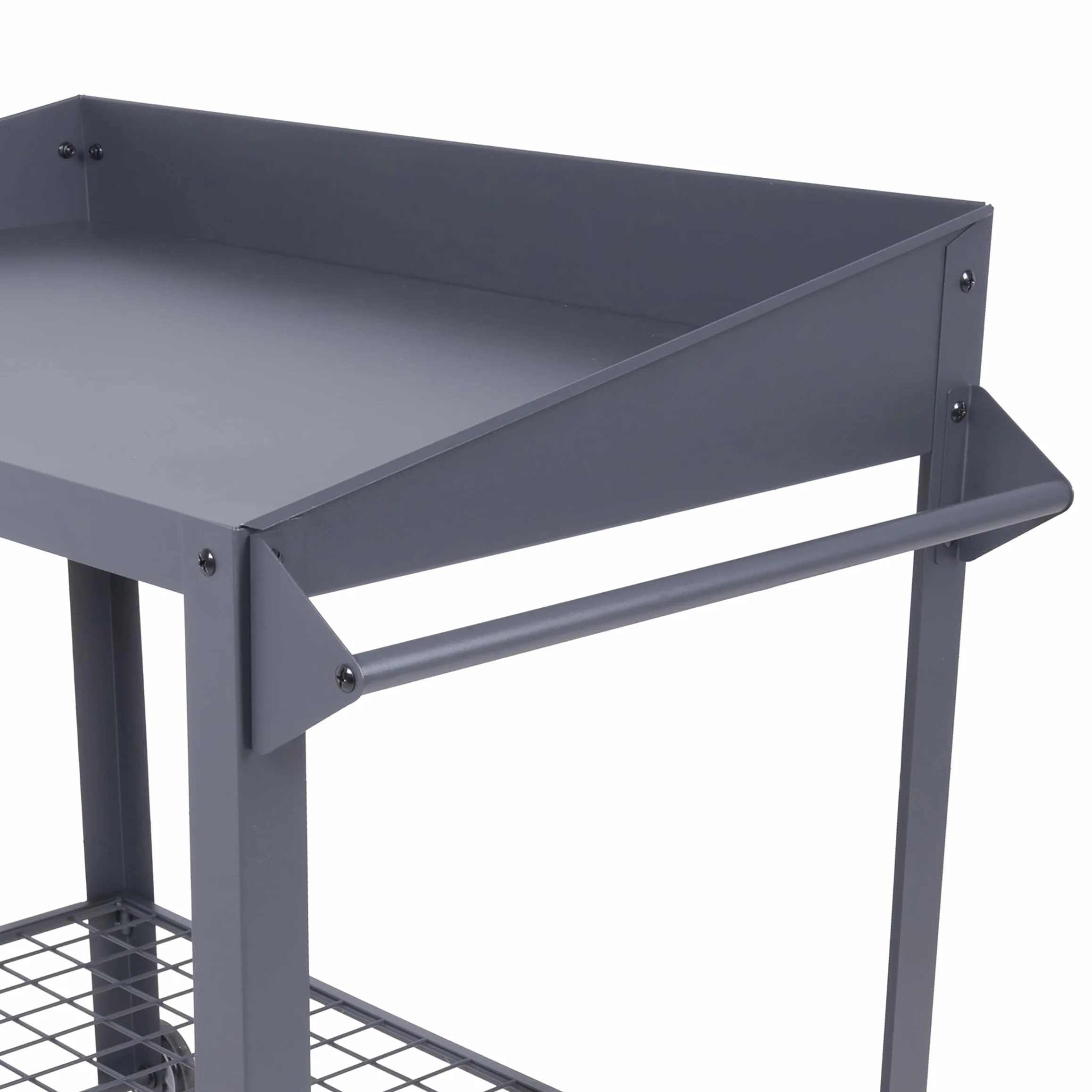 Spetebo Metall Pflanztisch auf Rollen - 90 x 55 cm - Gärtnertisch mit Gitterablage - Garten Arbeitstisch Blumentisch Outdoor Arbeitsplatte mit Ablage rollbar