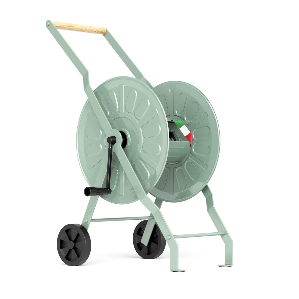 LIVLIG Schlauchwagen Metall, Premium Wagen mit Pulverbeschichtung Made in Italy, Schlauchwagen bis 80m Gartenschlauch, Gartenschlauch Trommel in Grün