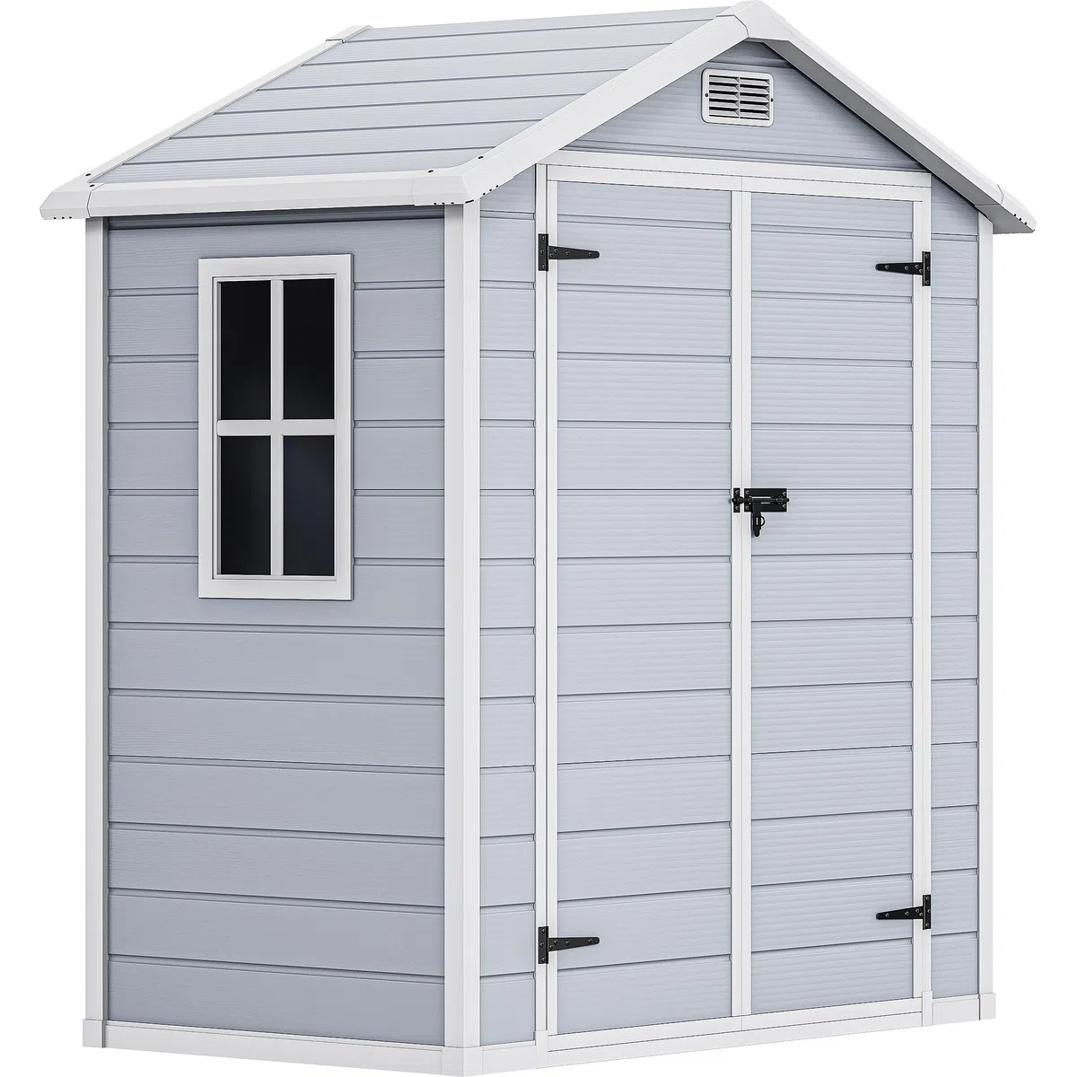YITAHOME Kunststoff Gartenhaus 6,2x3,4 Fuß (ca. 189x104cm) mit Lüftung & Fenster, Aufbewahrungsschuppen mit abschließbarer Tür und integriertem Boden für Garten, Hof und Terrasse, Kaltgrau