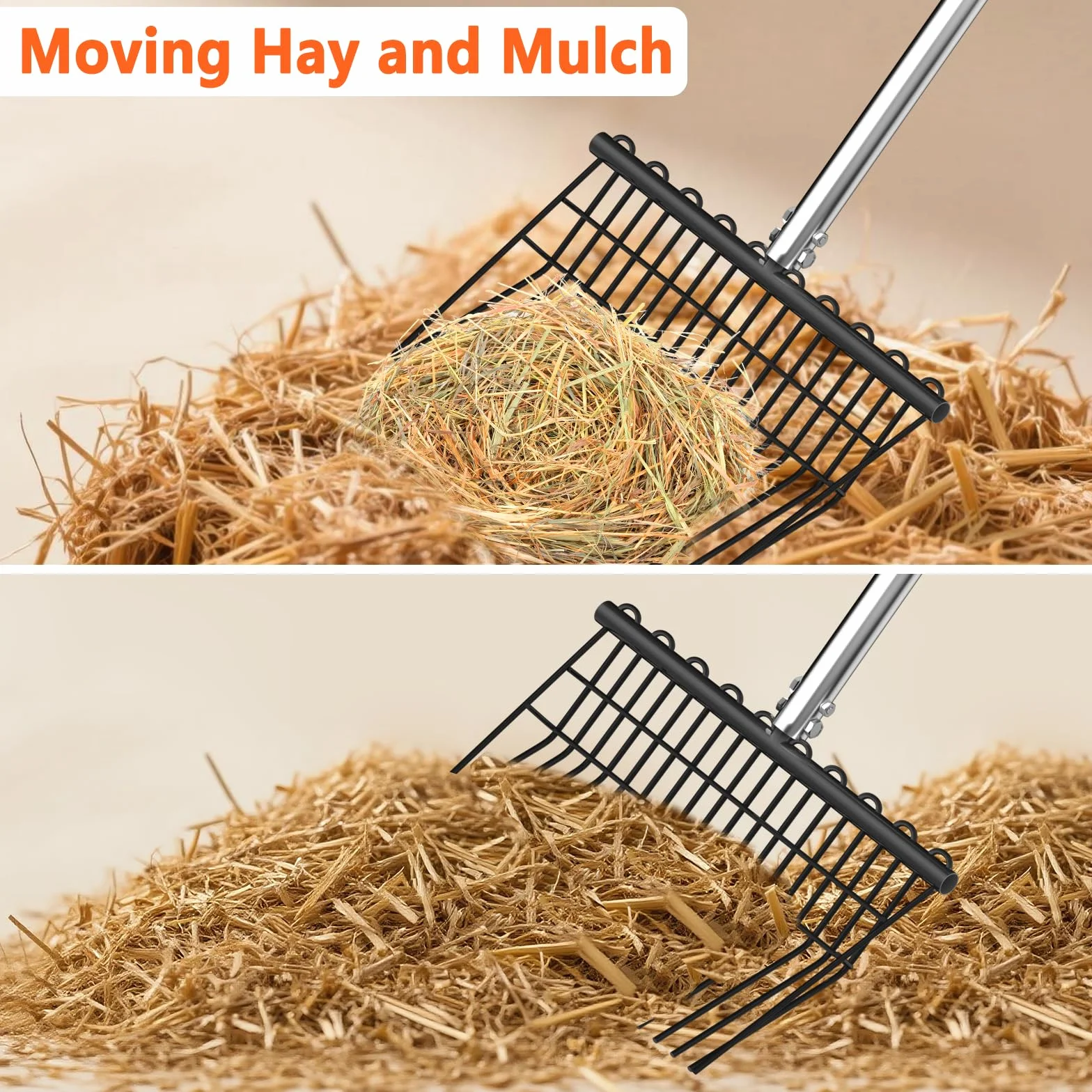 Gartengabel aus Stahl - Robuste Dunggabel & Heugabel- ldeal füir Pferdemist Heu, Laub & Kompost-Schwere Ausführung mit Ergonomischem Holzgriff -Mistaabel für Stall, Weide und Gartenarbeit