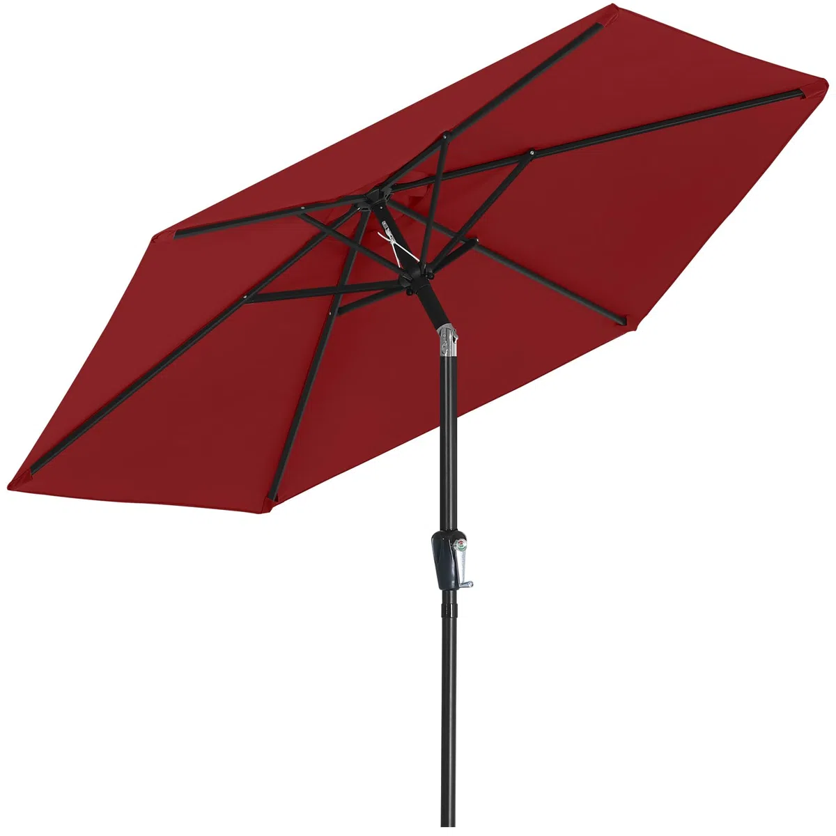 MasterCanopy 230 cm Sonnenschirm mit 6 Rippen & Kurbel, Burgund | Neigungsverstellbar, UPF50+ Sonnenschutz, für Patio, Garten, Terrasse, Markt