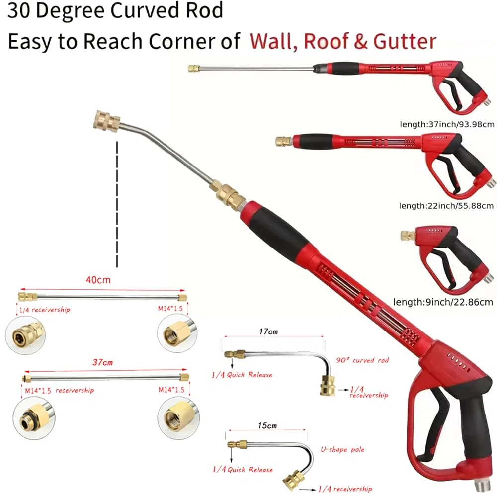 Hochdruckreiniger Pistole,Hochdruckpistole,Pressure Washer Gun,Hochdruckreiniger Pistole mit 5 Sprühdüsen und 9 Erweiterungen,5000PSI Schnellverschluss Hochdruckpistole,für Autowäsche