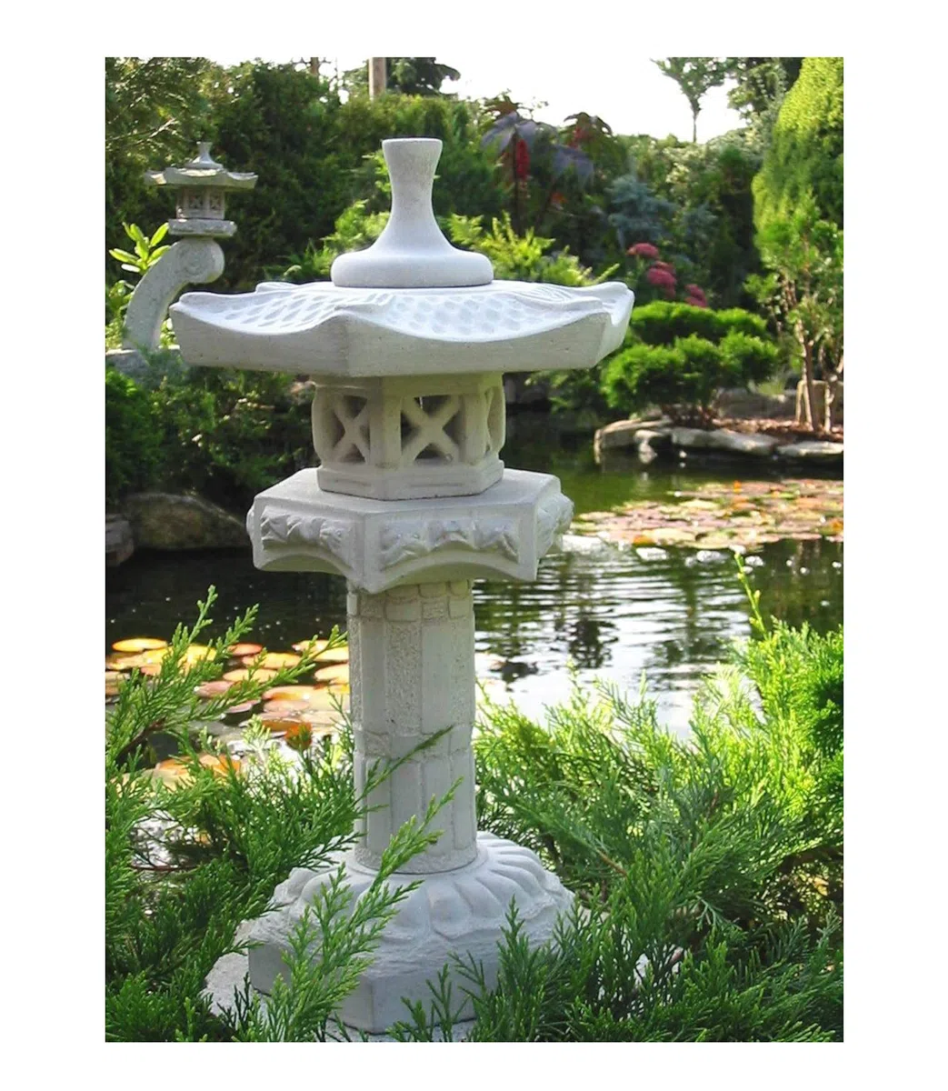 auerco Steintempel im japanischen Stil Yukimi auf Säule S- Handgefertigte Gartenfigur aus regionalem Steinguss - Zen - Dekoration für Garten & Terasse - wetterfest & langlebig