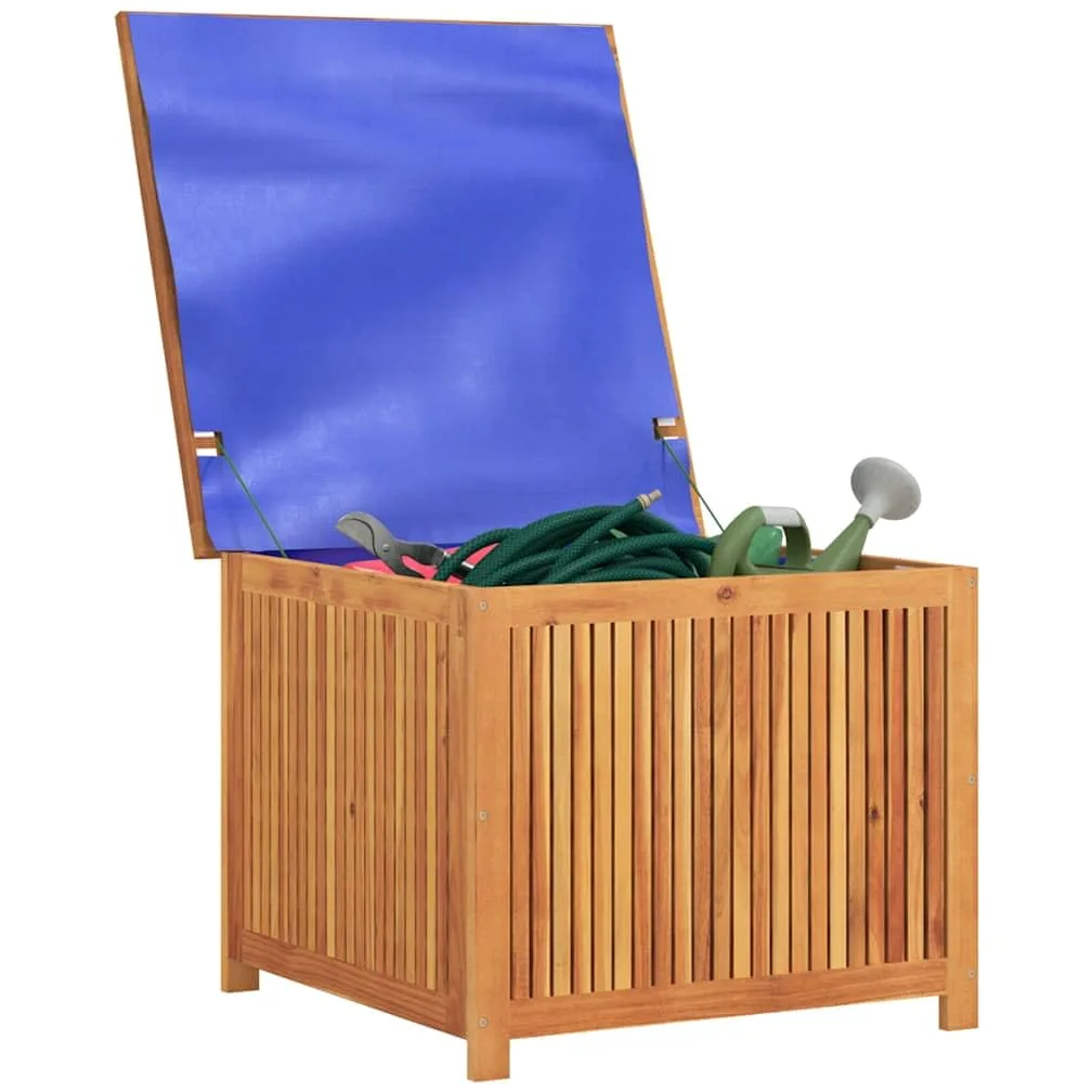 Gartenbox aus Massivholz Akazie 75x75x58 cm mit wasserfestem Innenbeutel für Außen- und Innenbereich, robuste Aufbewahrungstruhe für Möbelkissen, Decken und Spielzeug,