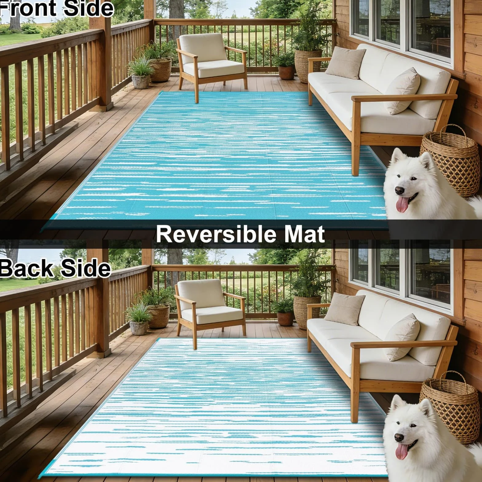 SHACOS Outdoor Teppich Wetterfest Türkis 180x270 cm Außenteppich Balko Teppich Waschbar Picknickdecke Wendbar UV-beständig Kunststoffteppich für Terrasse Camping Garten Pool