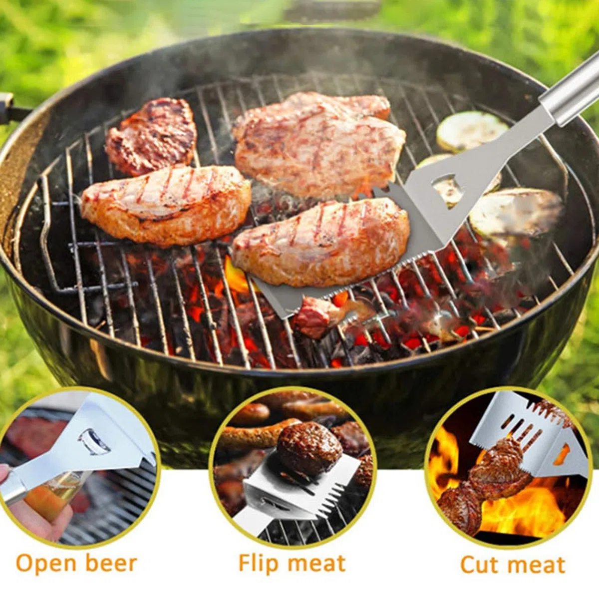 Edelstahl Grillbesteck Set mit BBQ Grillbesteck Koffer Professionelles Grillwerkzeug INKL Grillwender,Grillgabel Grill-Zubehör Tragbares Verschiedene und Komplette Gasgrill BBQ