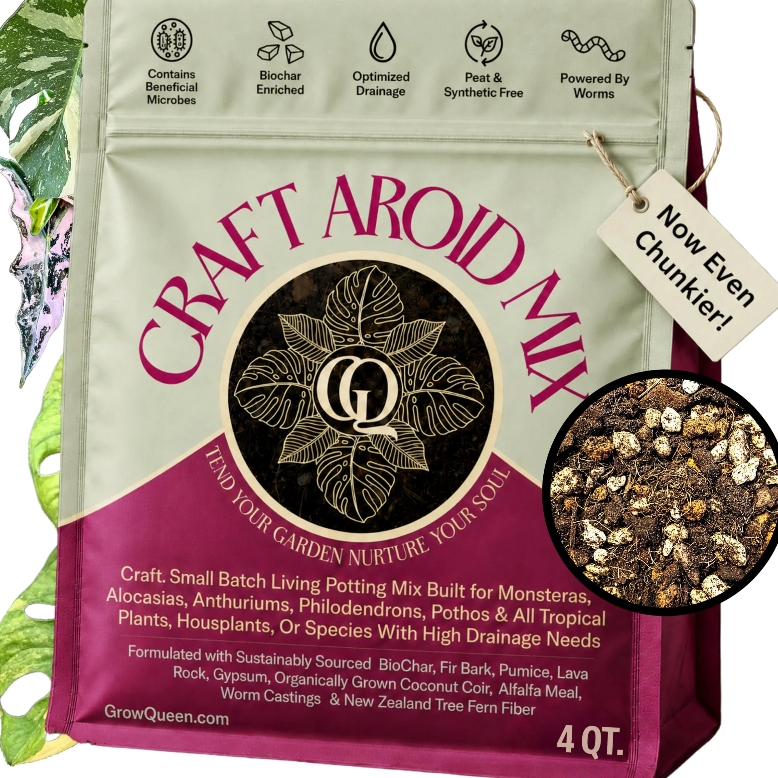 Craft Aroid Blumenerde - Elite Alocasia, Philodendron, Monstera Erde Mix, grobe, gut durchlässige Blumenerde für Zimmerpflanzen, alle tropischen Pflanzen & Zimmerpflanzen, Synthetisch