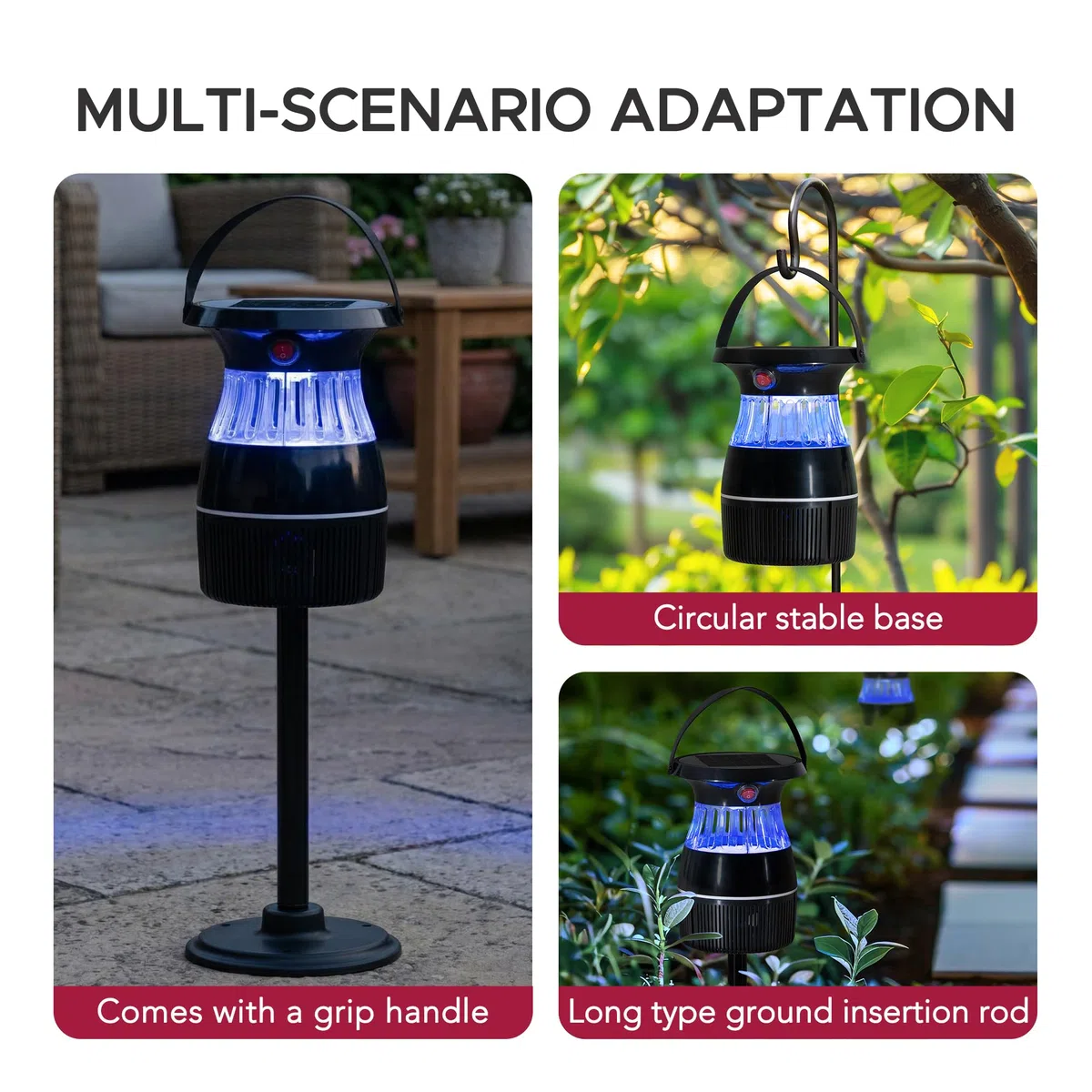 SUNJOY Solarbetriebener Insektenvernichter für den Außenbereich, Mückenabwehr, Schädlingsbekämpfung, tragbar, elektrisch, mit Solarpanel und UV-Licht, für Zuhause, Terrasse, Camping