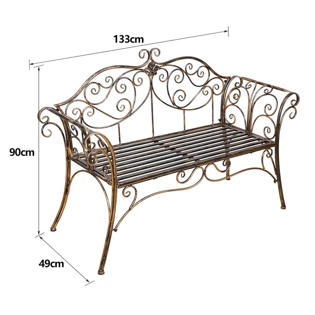 HLC Gartenbank Metall Sitzbank mit Rückenlehne & Armlehne Eisenbank für 2-3 Sitzer Ruhebank Retro-Stil Bank für Garten Park Balkon (Bronze)