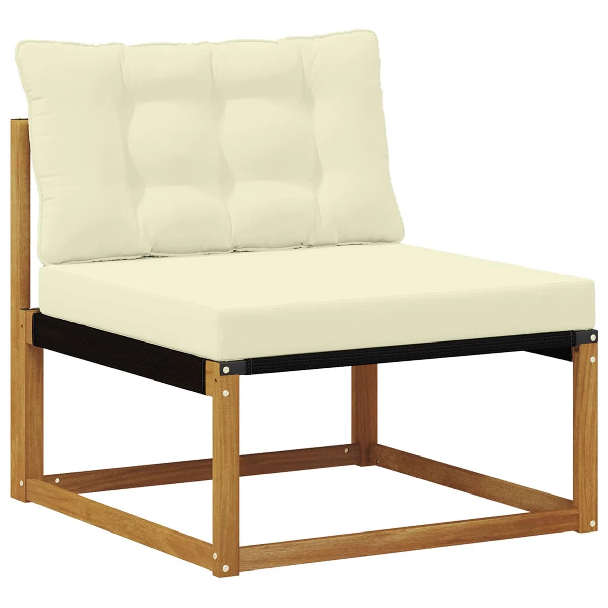 Gartenmöbelgarnitur mit 7 Teilen aus massivem Akazienholz Natur und Creme, wetterfestes Outdoor-Set mit Tisch, Sofas, Kissen für Terrasse, Balkon, Garten