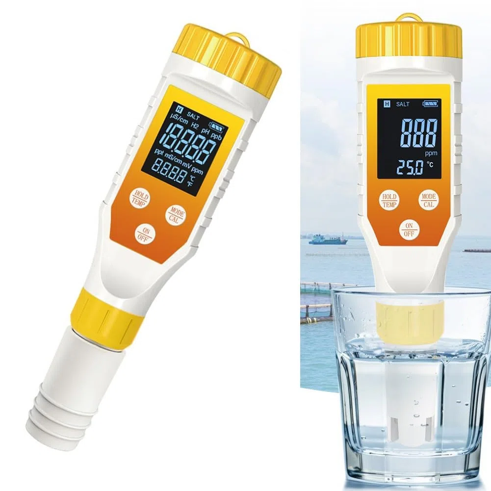 FACAIIO Digitaler 7-in-1-Wasserstoff-Wassertester, Hintergrundbeleuchtung, ORP-Salinität, pH-Messgerät, Getränke und Säfte