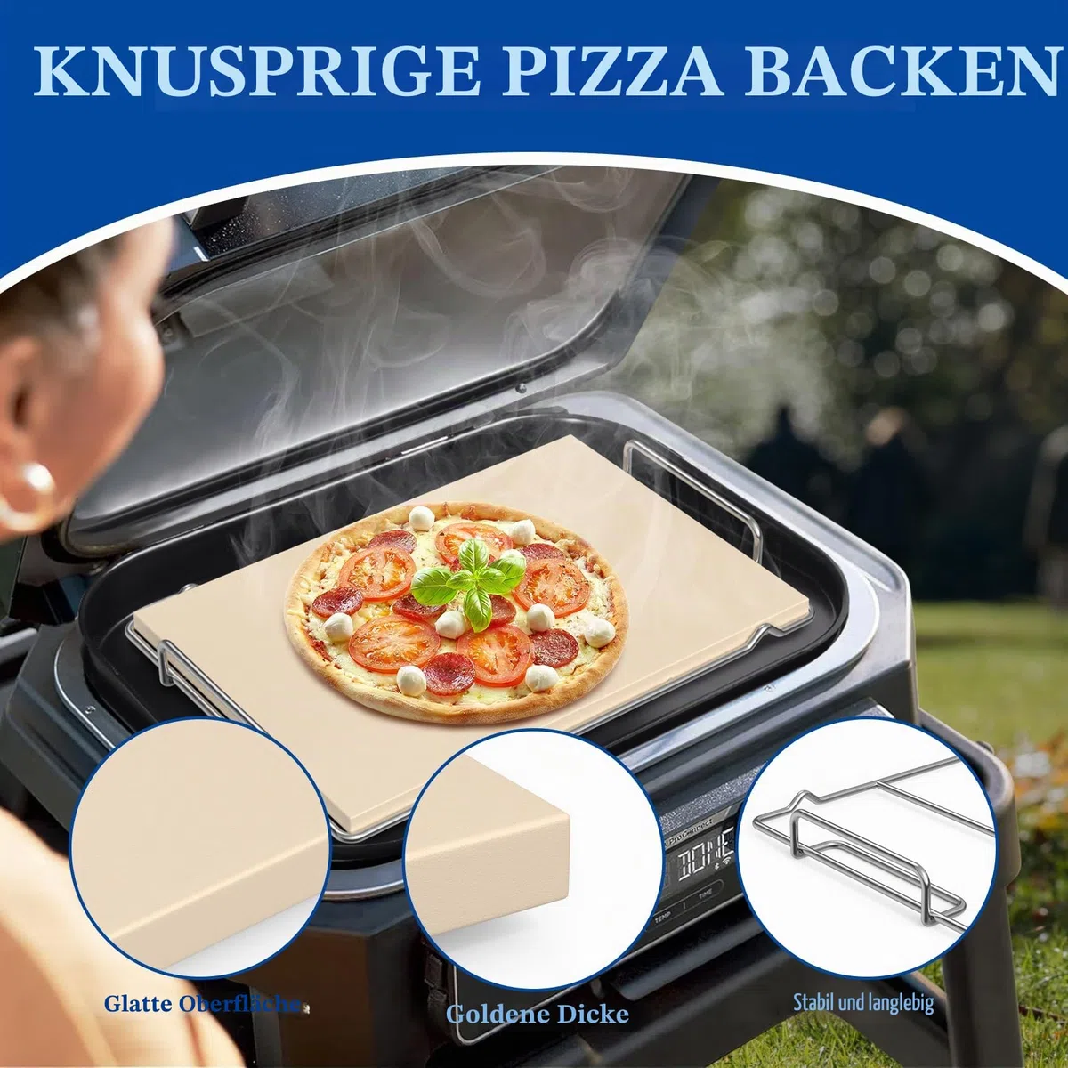 SafBbcue Pizzastein mit Gestell für Ninja Woodfire Grill XL Zubehör OG800 OG900 Serie, Woodfire Pizzaofen-Rechteck Backstein für Ninja OG951 OG850 OG952