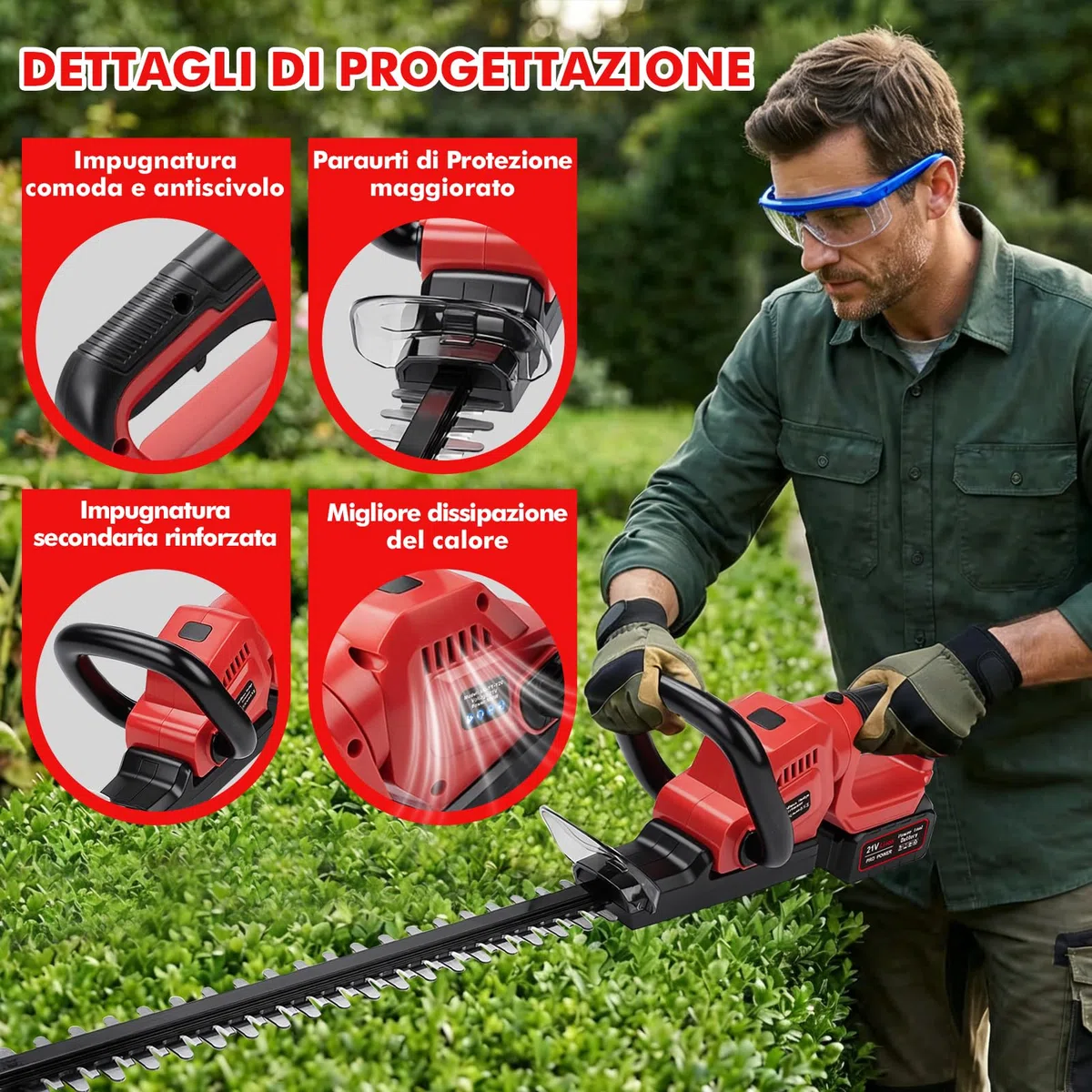 Heckenschere Akku 21V mit Akku & Ladegerät, 20-Zoll Leicht AkkuHeckenschere Elektrisch, Heckenschneider 56 cm Dual-Action Klinge, Hecken- und Strauchschere mit 18mm Zahnabstand für Hecken Strauch