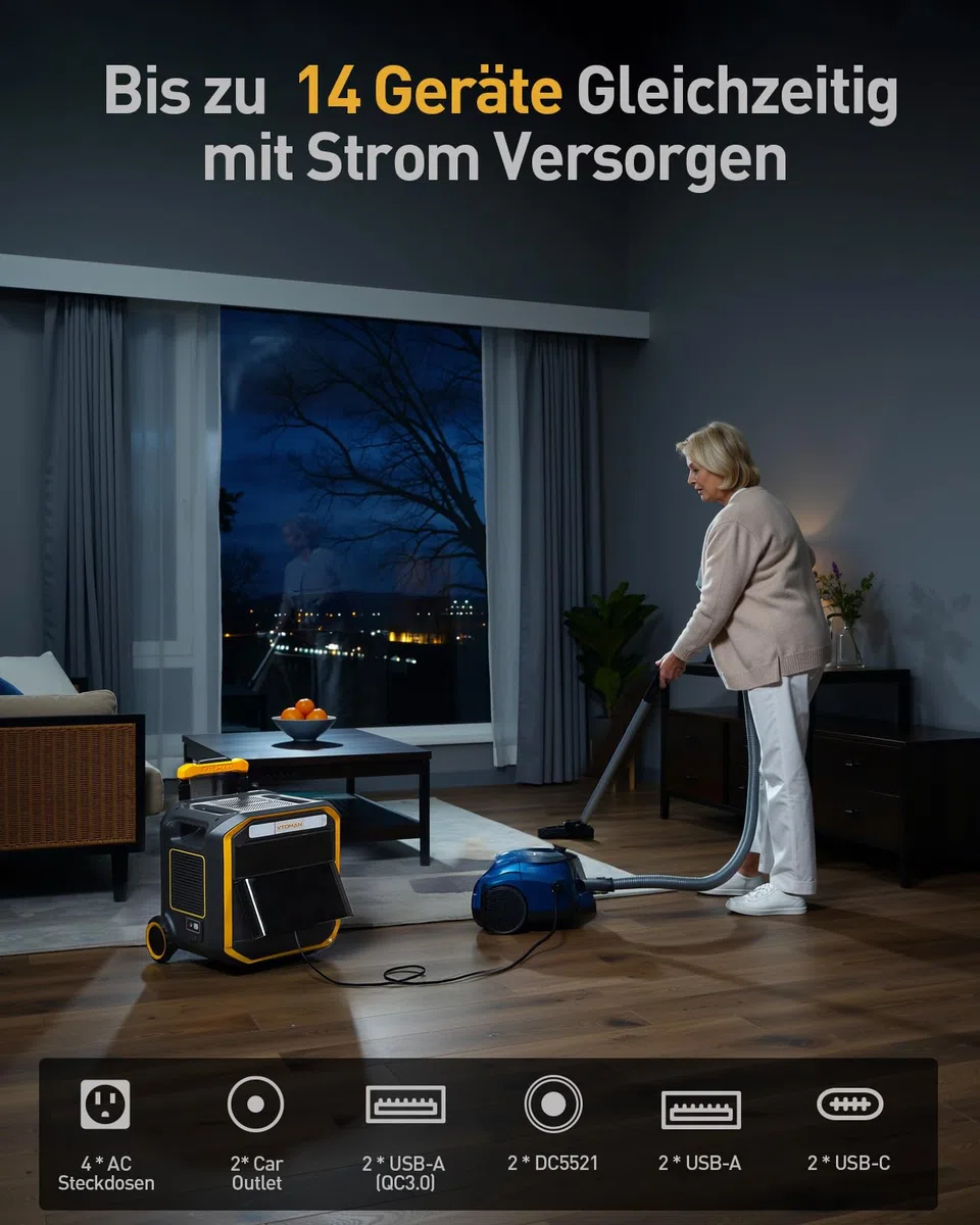 VTOMAN FlashSpeed Pro 3600 Tragbare Powerstation mit 2*200W Pro Solarpanel | 3600W Solargenerator, 3096Wh LiFePO₄-Akku, Erweiterbar bis 6192Wh, Schnellladung in 2 Stunden für Camping, Notfall, Reise