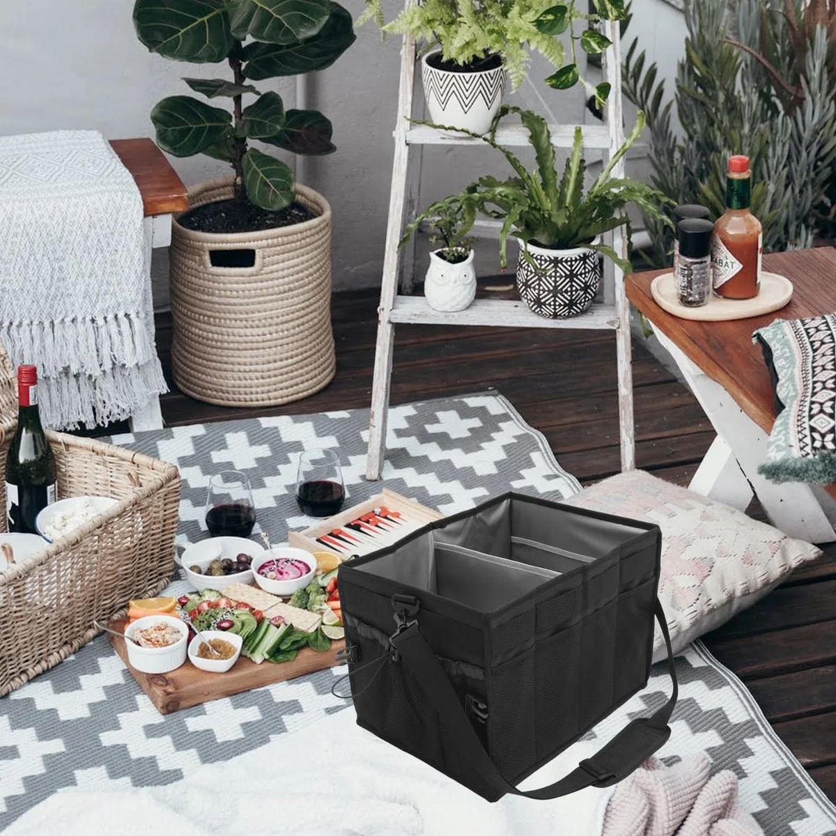 Homoyoyo Große Praktischer Stoff Organizer Oxford Aufbewahrungsbox mit Grill und Großer Kapazität für Behälter für Kochutensilien und Gewürze Barbecue und Camping