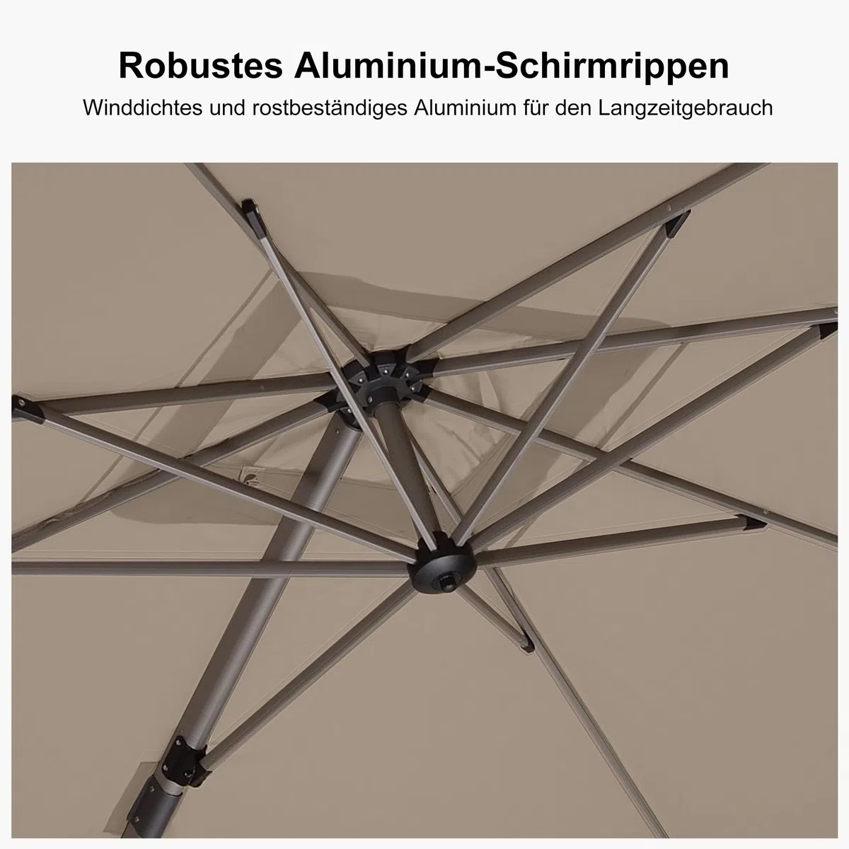 PURPLE LEAF Sonnenschirm 270 × 350 cm Champagnerframe Antirutschgriff Taupe | Ampelschirm Rechteckig, 8 Rippen & Dreieckskonstruktion, Stabil, Robust, 360° Flexibilität, Mehrfach Verstellbar, Komfortable