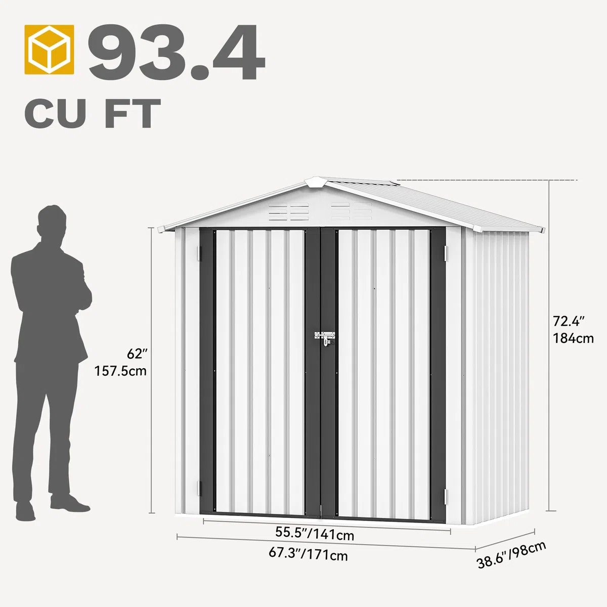 YITAHOME Metall Geräteschuppen Gerätehaus Gartenhaus Gartenhütte,Weiß | 171x87x184cm|6x4 klein|Rasenmäher Gartenschuppen|Satteldach|Abschließbar|4 Lüftungsöffnungen|Gartenhaus mit Tür|Wetterfest